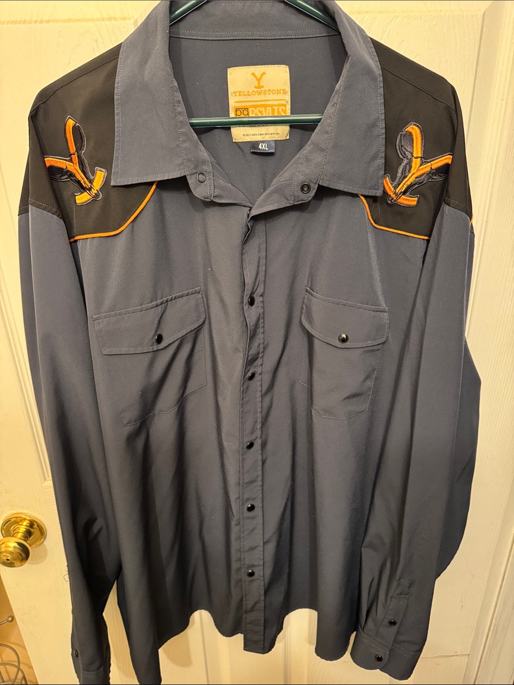 RSVLTS YellowstoneGray Button-Up Western Shirt with Black Yoke and Orange Trim